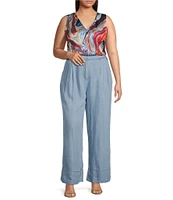 Skies Are Blue Plus High Rise Washed Tencel Pleated Pants