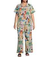 Skies Are Blue Plus Postcard Printed Short Sleeve Woven Coordinating Shirt