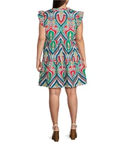 Skies Are Blue Plus Size Abstract Print Tiered Baby Doll Dress