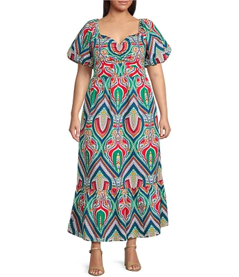 Skies Are Blue Plus Size Abstract Print Tiered Midi Dress