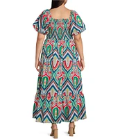 Skies Are Blue Plus Size Abstract Print Tiered Midi Dress