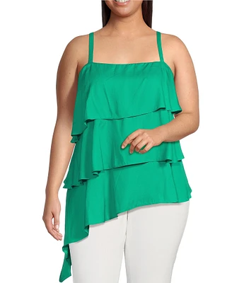 Skies Are Blue Plus Size Asymmetrical Ruffle Tiered Top