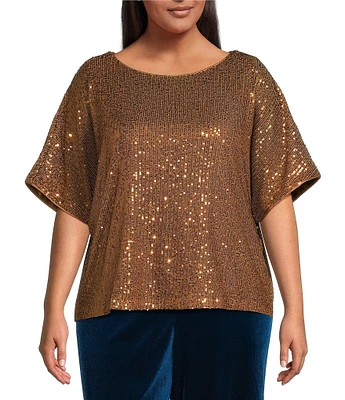 Skies Are Blue Plus Size Batwing Sleeve Sequin Embellished Top