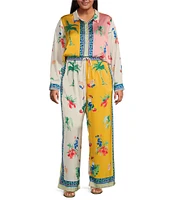 Skies Are Blue Plus Size Coordinating Border Print Wide Legs Pants