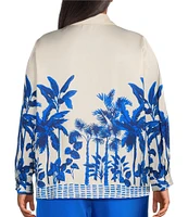 Skies Are Blue Plus Size Border Satin Long Sleeve Woven Coordinating Blouse