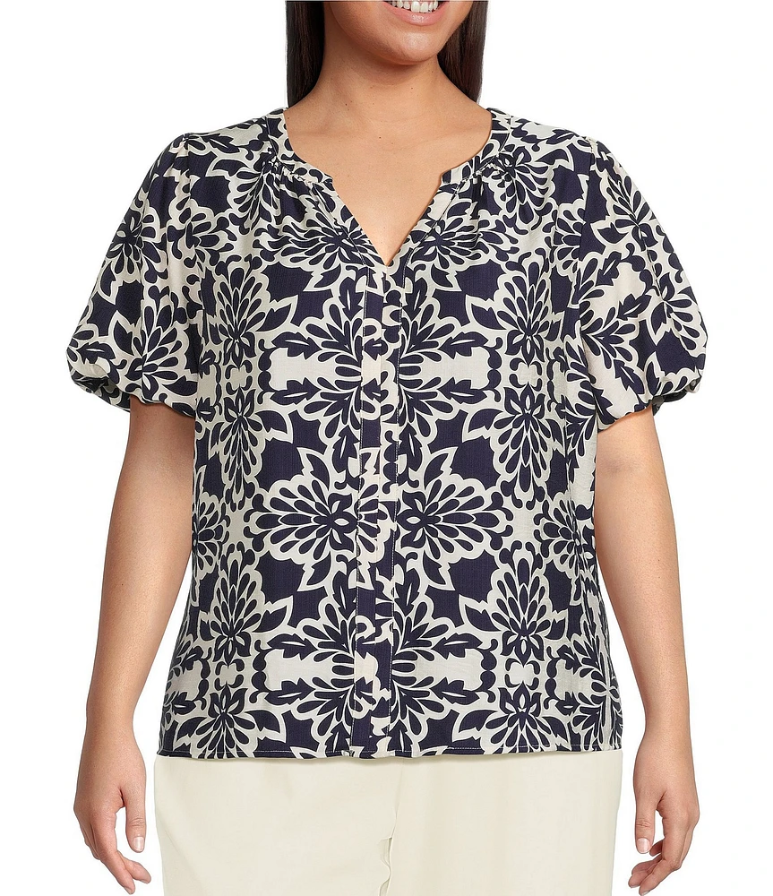 Skies Are Blue Plus Size Bubble Short Sleeve Blouse