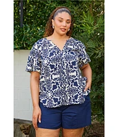 Skies Are Blue Plus Size Bubble Short Sleeve Blouse