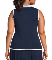 Skies Are Blue Plus Size Contrast Collared Knit Tank Top