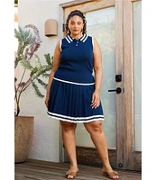Skies Are Blue Plus Size Contrast Collared Knit Tank Top