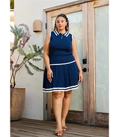 Skies Are Blue Plus Size Contrast Collared Knit Tank Top