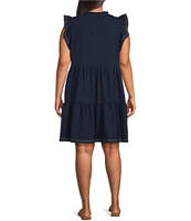 Skies Are Blue Plus Size Contrast Stitch Tiered Baby Doll Dress