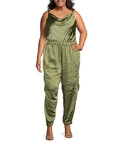 Skies Are Blue Plus Size Cowl Neck Satin Jumpsuit