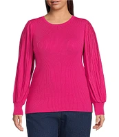 Skies Are Blue Plus Size Crew Neck Long Sleeve Pleated Top