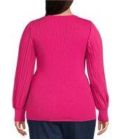 Skies Are Blue Plus Size Crew Neck Long Sleeve Pleated Top