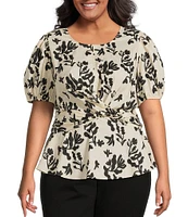 Skies Are Blue Plus Size Criss Cross Short Sleeve Woven Poplin Blouse