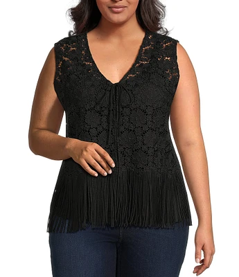 Skies Are Blue Plus Size Crochet Fringe Vest