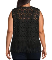 Skies Are Blue Plus Size Crochet Fringe Vest