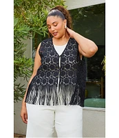Skies Are Blue Plus Size Crochet Fringe Vest