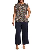 Skies Are Blue Plus Size Ditsy Floral Ruffle Sleeveless Top