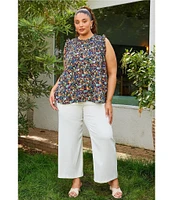 Skies Are Blue Plus Size Ditsy Floral Ruffle Sleeveless Top