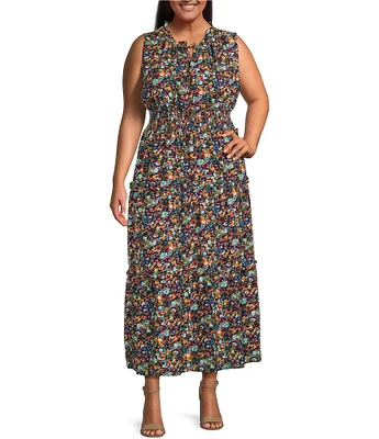 Skies Are Blue Plus Size Ditsy Floral Tiered Maxi Dress
