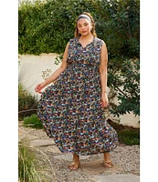 Skies Are Blue Plus Size Ditsy Floral Tiered Maxi Dress