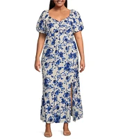 Skies Are Blue Plus Size Floral Ikat Balloon Sleeve Maxi Dress