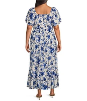 Skies Are Blue Plus Size Floral Ikat Balloon Sleeve Maxi Dress