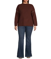 Skies Are Blue Plus Size Long-Sleeve Blanket-Stitch Oversized Sweater