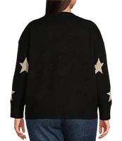 Skies Are Blue Plus Size Long Sleeve Lurex Star Pattern Wool-Blend Sweater