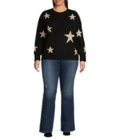 Skies Are Blue Plus Size Long Sleeve Lurex Star Pattern Wool-Blend Sweater