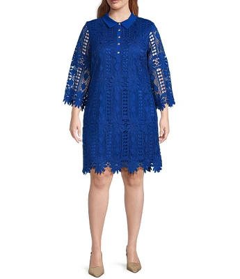 Skies Are Blue Plus Size Long Sleeve Patterned Lace Mini Dress