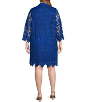 Skies Are Blue Plus Size Long Sleeve Patterned Lace Mini Dress