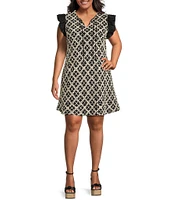 Skies Are Blue Plus Size Macrame Embroidered Contrast Sleeve Mini Dress