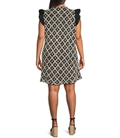 Skies Are Blue Plus Size Macrame Embroidered Contrast Sleeve Mini Dress