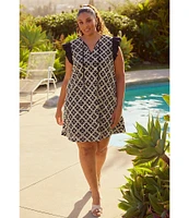Skies Are Blue Plus Size Macrame Embroidered Contrast Sleeve Mini Dress