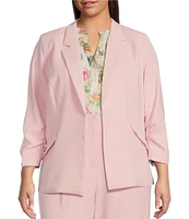 Skies Are Blue Plus Size Notch Lapel Shirred 3/4 Sleeve Open Front Coordinating Statement Blazer