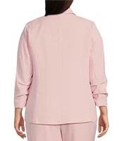 Skies Are Blue Plus Size Notch Lapel Shirred 3/4 Sleeve Open Front Coordinating Statement Blazer