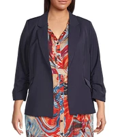 Skies Are Blue Plus Size Notch Lapel Shirred 3/4 Sleeve Open Front Coordinating Statement Blazer