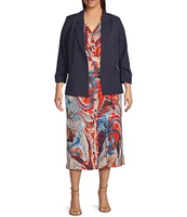 Skies Are Blue Plus Size Notch Lapel Shirred 3/4 Sleeve Open Front Coordinating Statement Blazer
