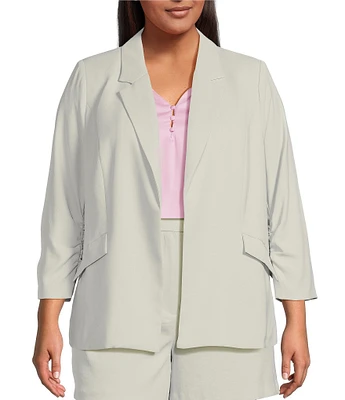 Skies Are Blue Plus Size Notch Lapel Shirred 3/4 Sleeve Open Front Coordinating Statement Blazer