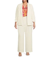 Skies Are Blue Plus Size Notch Lapel Shirred 3/4 Sleeve Open Front Coordinating Statement Blazer
