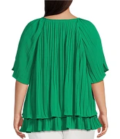 Skies Are Blue Plus Size Pleated Tiered Short Sleeve Blouse