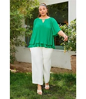 Skies Are Blue Plus Size Pleated Tiered Short Sleeve Blouse
