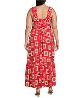 Skies Are Blue Plus Size Post Card Print Midi Dress