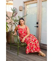 Skies Are Blue Plus Size Post Card Print Midi Dress