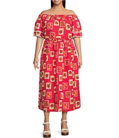 Skies Are Blue Plus Size Postcard Coordinating Midi Skirt