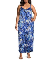 Skies Are Blue Plus Size Printed Pleated Maxi Dress