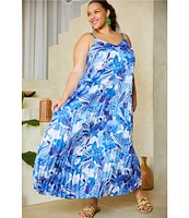 Skies Are Blue Plus Size Printed Pleated Maxi Dress
