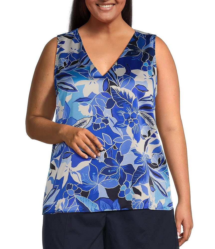 Skies Are Blue Plus Size Printed Sleeveless Woven Top